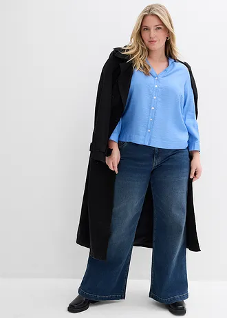 Boxy blouse van viscosemix, Kleur: middenblauw