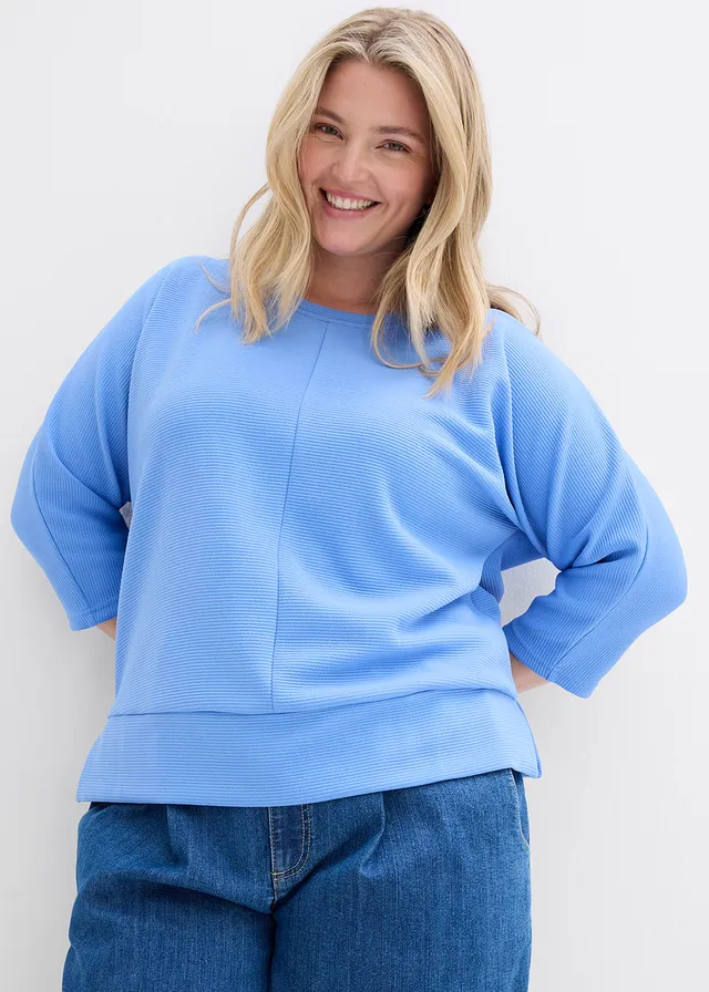Sweat en matière texturée, Couleur: bleu moyen