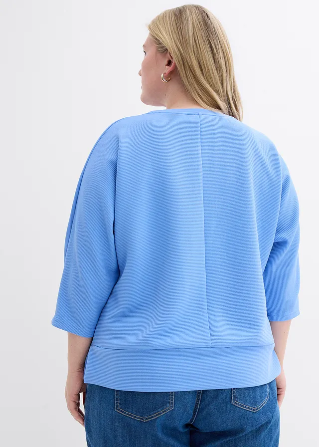 Sweater van gestructureerde stof, Kleur: middenblauw