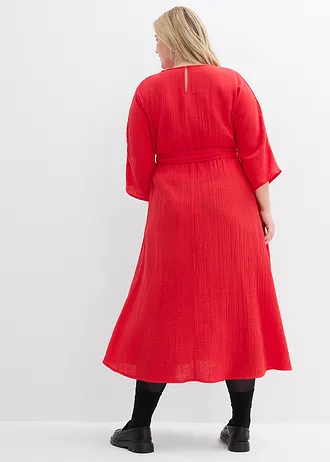 Rochie midi din bumbac moale, culoare: roșu-căpșună