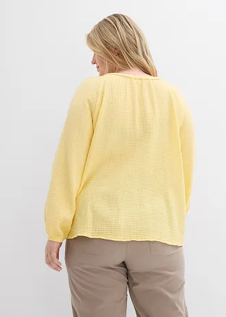 Mousseline blouse van katoen, Kleur: lichtgeel
