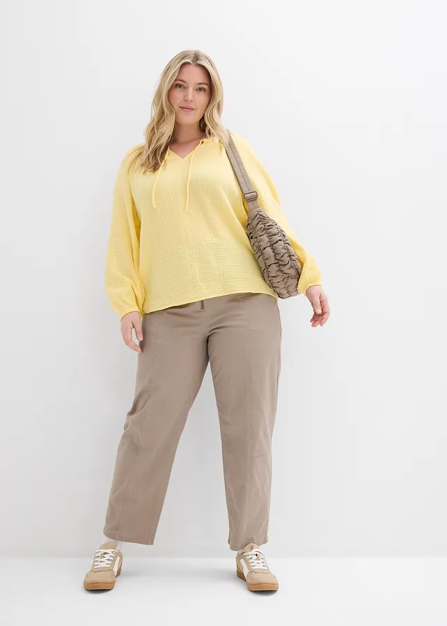 Blouse van luchtige mousseline, Kleur: lichtgeel