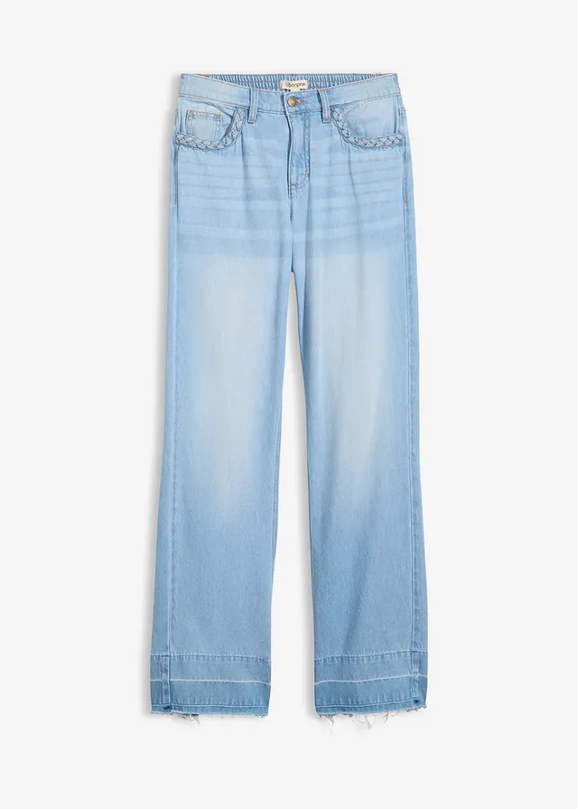 Wide leg jeans van katoen, mid waist