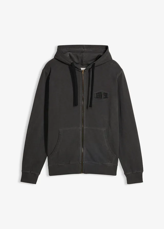 Sweat zippé à capuche, aspect délavé