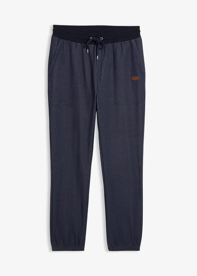 Joggingbroek in denim look, Kleur: donkerblauw