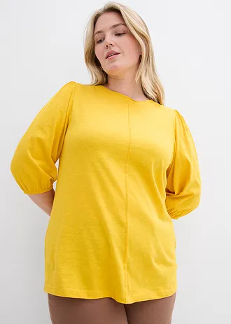 T-shirt van katoen, Kleur: saffraangeel