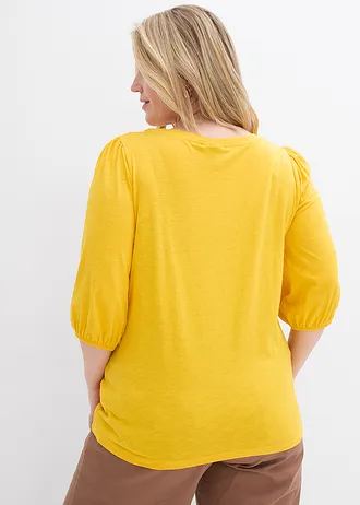 T-shirt van katoen, Kleur: saffraangeel