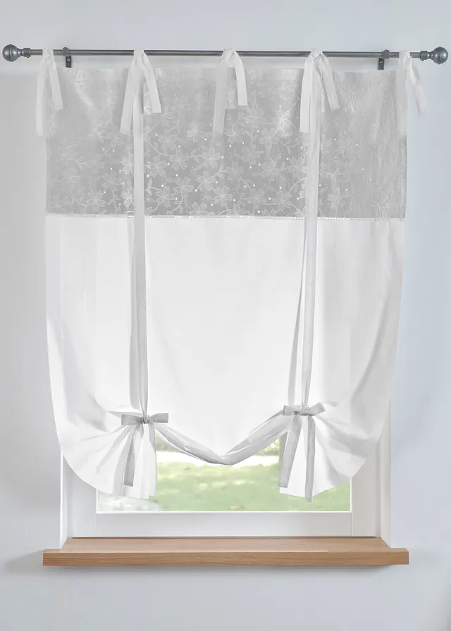 Store à nouettes avec broderie, Couleur: gris/blanc