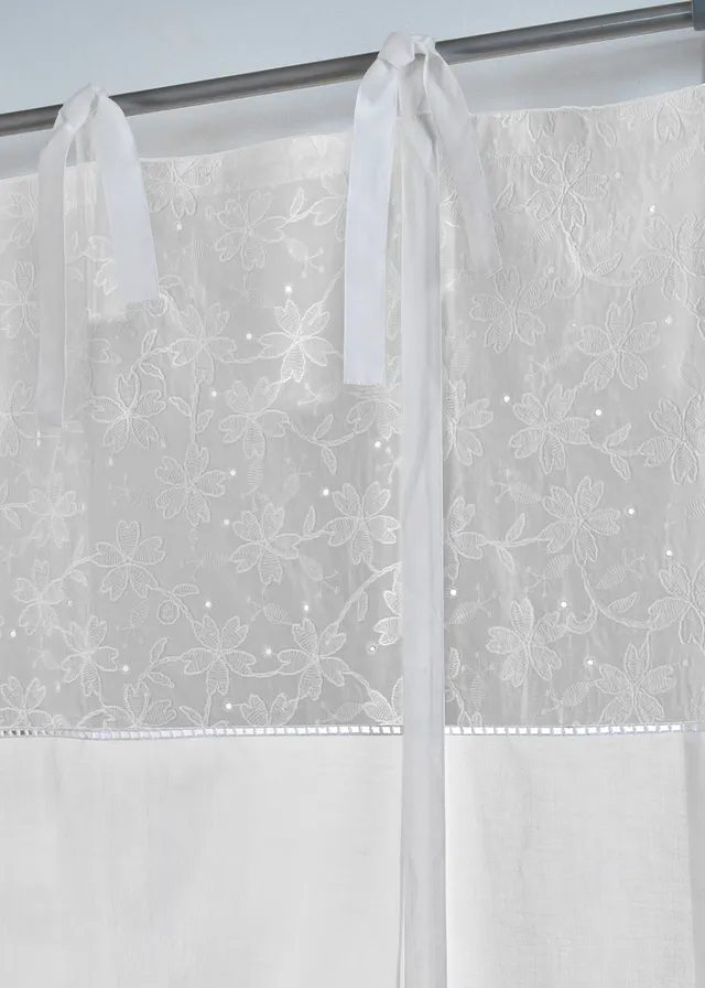 Store à nouettes avec broderie, Couleur: gris/blanc