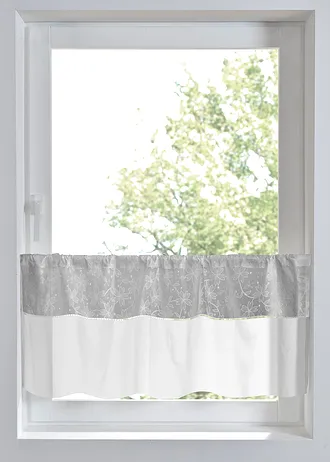 Brise-bise en coton avec broderies • gris/blanc • Boutique bonprix