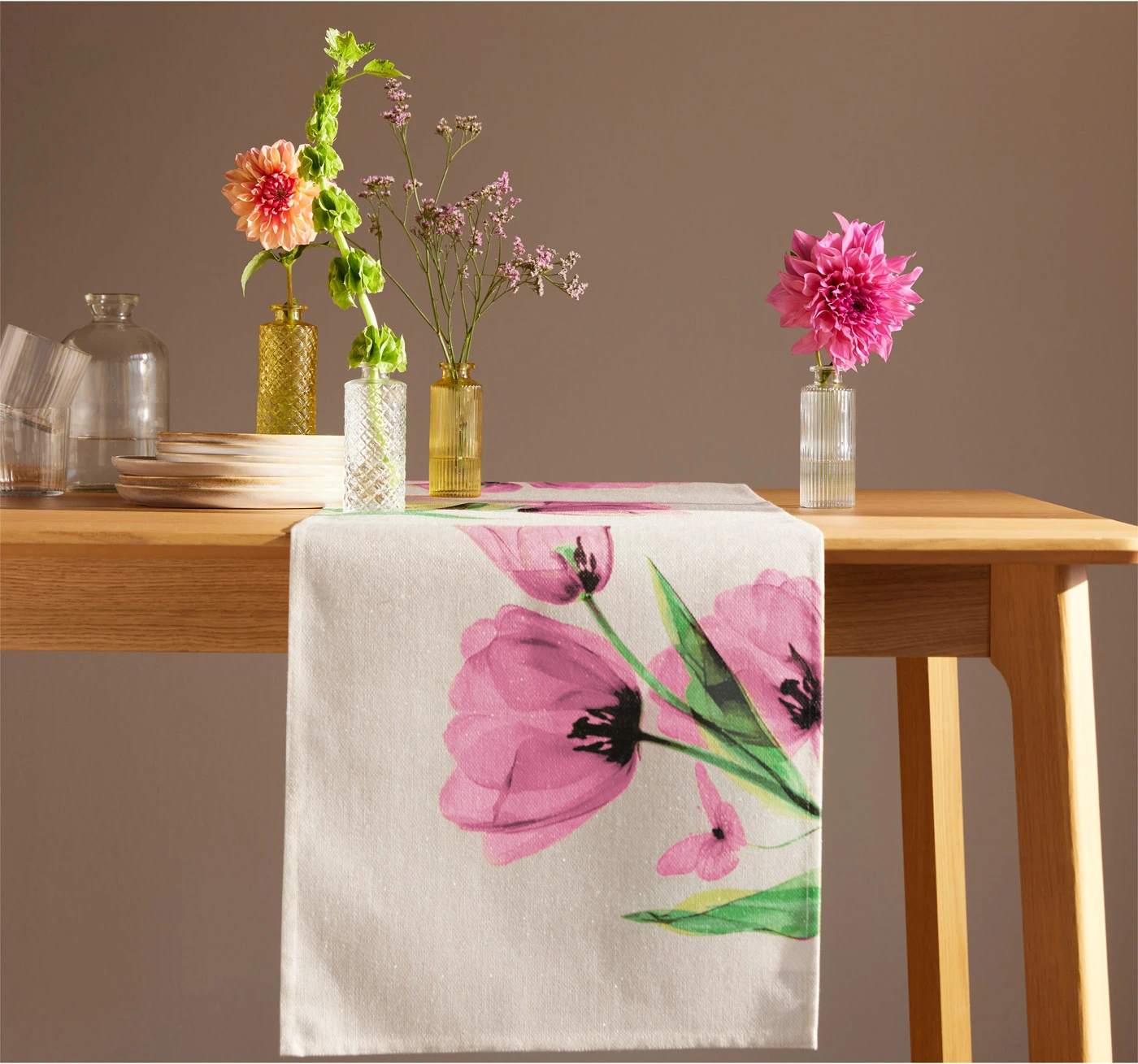 Tafelloper met tulpprint • roze/crème • bonprix online shop