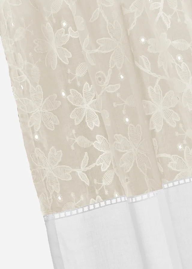 Rideau en coton avec broderie (1 pce) • beige/blanc • product-page.page-title-suffix