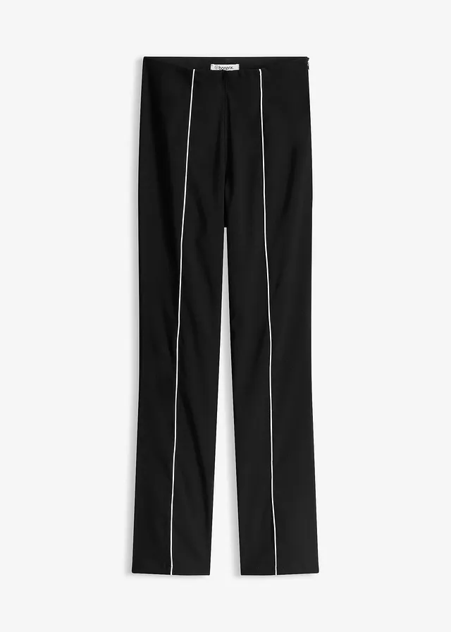Pantaloni cu stretch din bengalină • negru/ecru • magazin bonprix