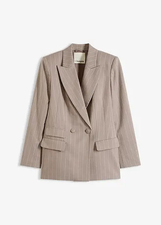 Blazer met krijtstrepen, Kleur: taupe-parelwit gestreept