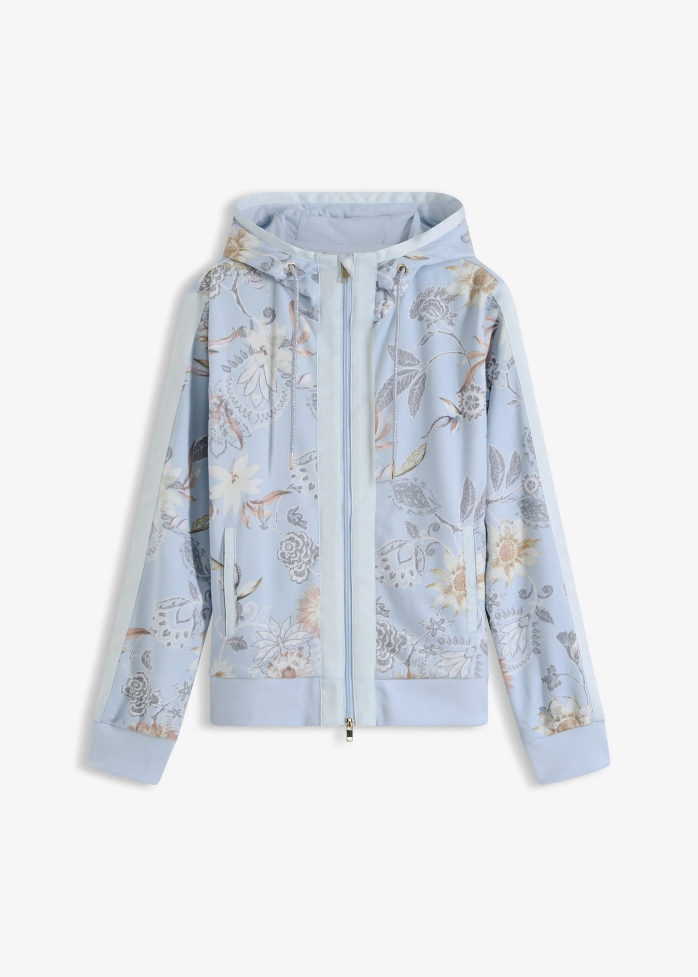 Bluza rozpinana z nadrukiem • niebieski pudrowy-jasny piaskowy w kwiaty • sklep bonprix