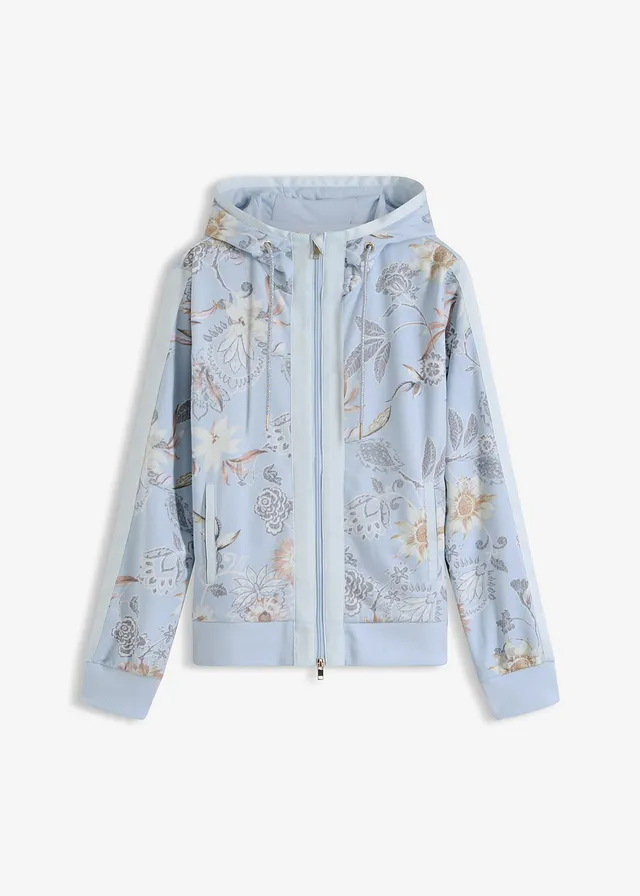 Bluza rozpinana z nadrukiem • niebieski pudrowy-jasny piaskowy w kwiaty • sklep bonprix