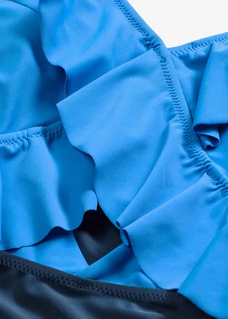 Maillot 1 pièce à découpe et volants • bleu acier/bleu foncé • Boutique bonprix