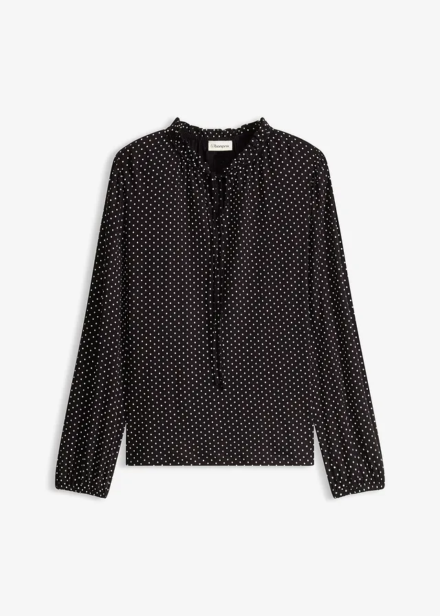 T-shirt manches longues en viscose extensible • noir pois blanc • Boutique bonprix