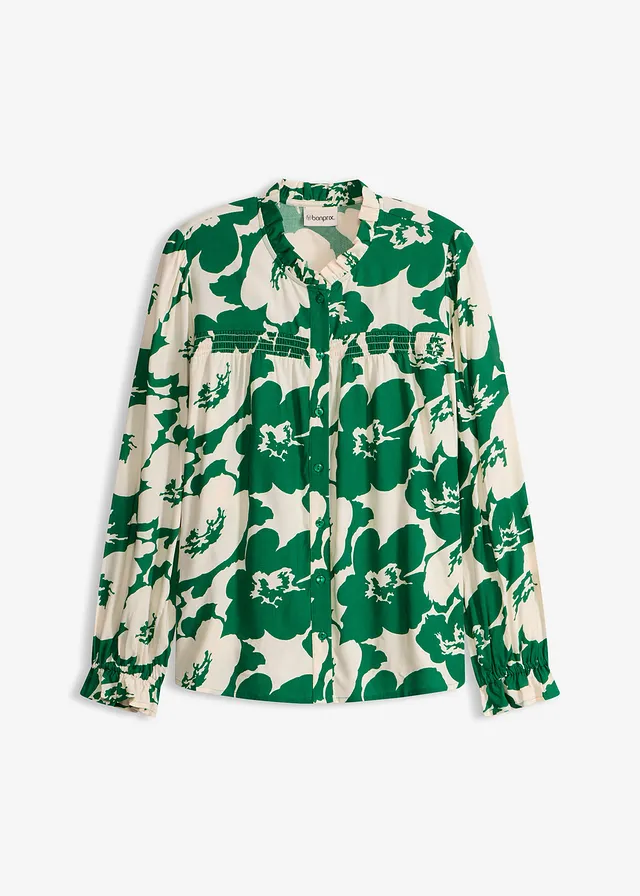 Chemisier fluide en viscose, Couleur: blanc-vert floral