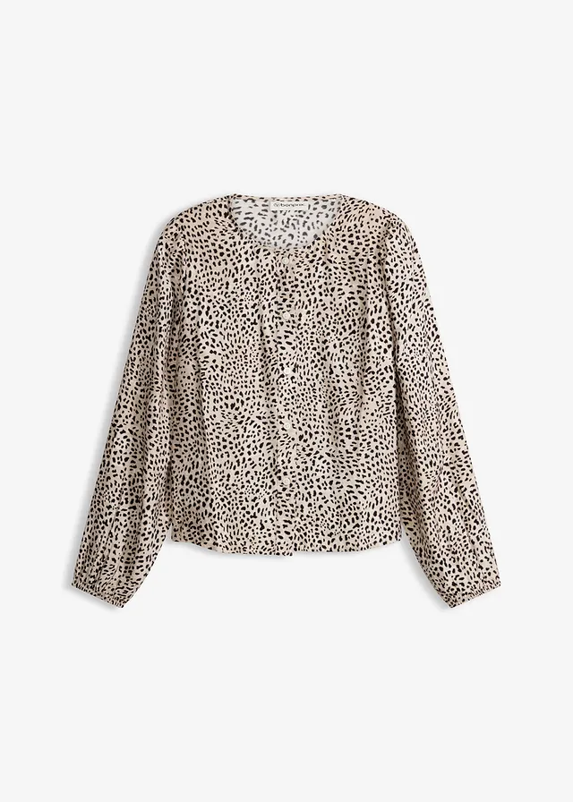 Blouse en viscose majoritaire, Couleur: écru-noir léopard