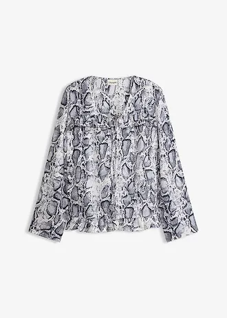 Blouse en satin fluide • noir-blanc python • Boutique bonprix