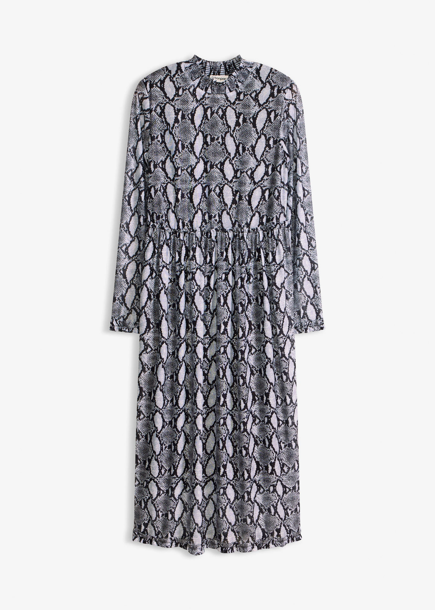 Rochie midi din material mesh moale • imprimeu „șarpe“ negru-alb • magazin bonprix