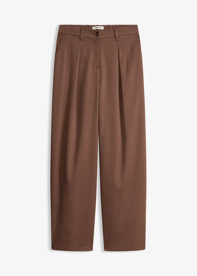 Barrel fit broek met bandplooien, Kleur: bruin