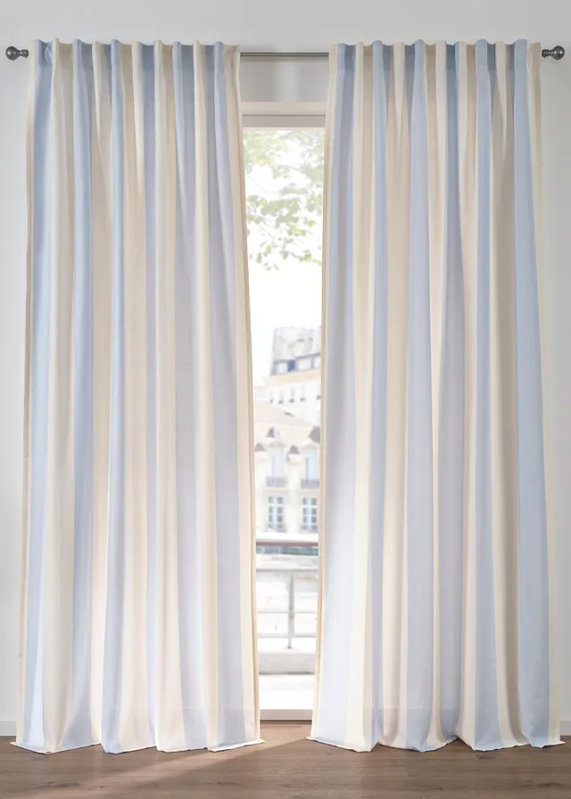 Rideau rayé avec polyester recyclé (1 pce) • blanc-bleu • Boutique bonprix