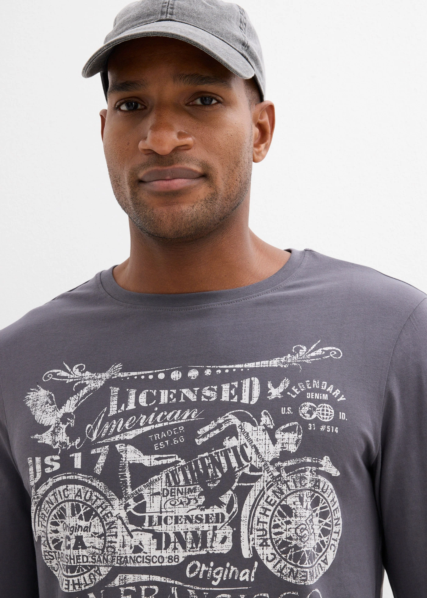 T-shirt manches longues 100% coton • gris ardoise imprimé • Boutique bonprix