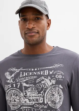 T-shirt manches longues 100% coton • gris ardoise imprimé • Boutique bonprix