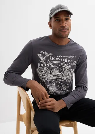 T-shirt manches longues 100% coton • gris ardoise imprimé • Boutique bonprix