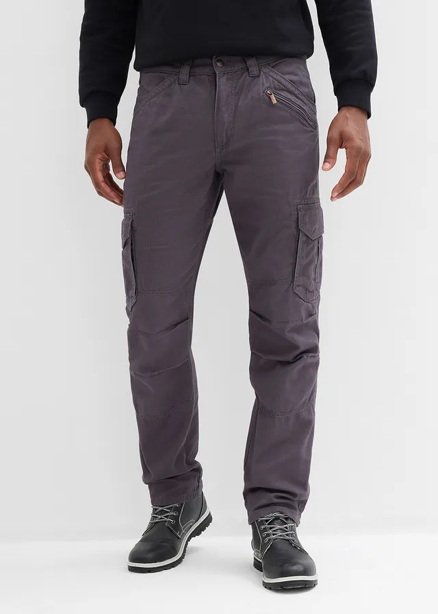 Relaxed fit cargo broek van puur katoen, straight, Kleur: leisteengrijs