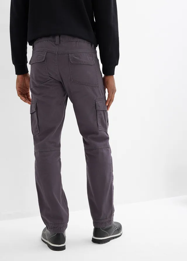Relaxed fit cargo broek van puur katoen, straight, Kleur: leisteengrijs