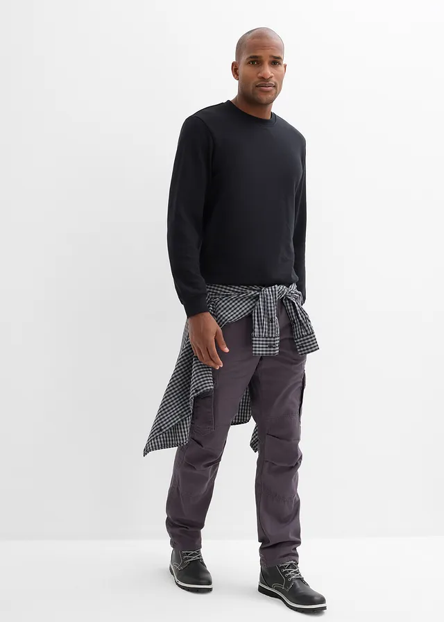 Relaxed fit cargo broek van puur katoen, straight, Kleur: leisteengrijs