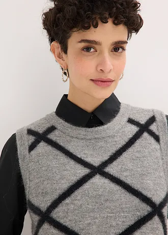 Vestă cu fir pufos • gri melanj-negru grafic • magazin bonprix