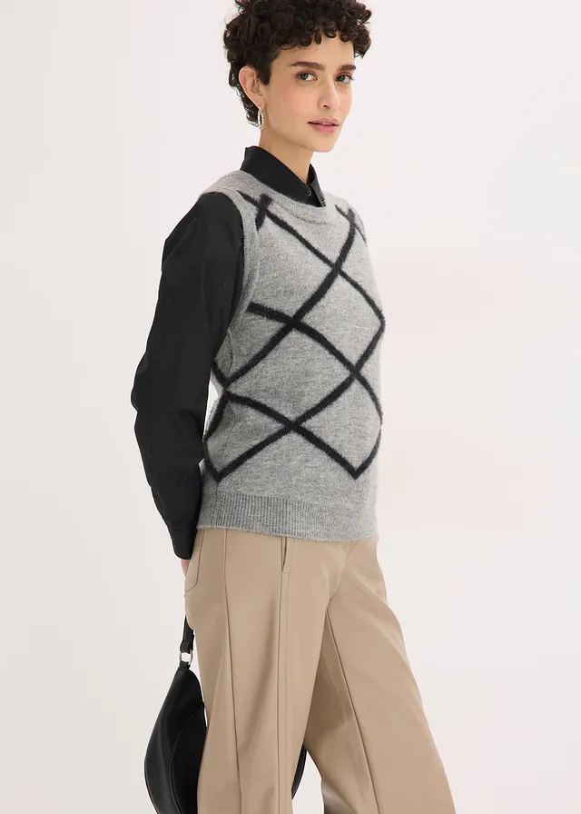Pull sans manches à motif en maille poilue • gris chiné-noir graphique • product-page.page-title-suffix