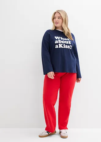 Longsleeve van zwaar katoen, Kleur: donkerblauw-wolwit met print