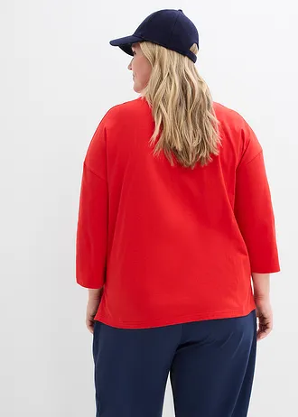 Boxy shirt van puur katoen, Kleur: aardbeirood-wolwit
