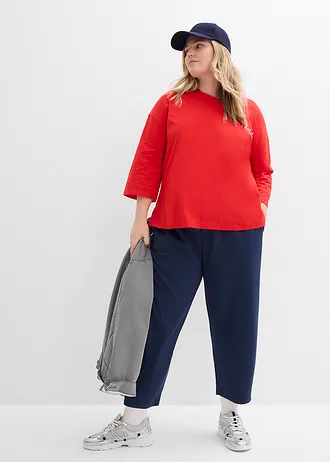 Boxy shirt van puur katoen, Kleur: aardbeirood-wolwit