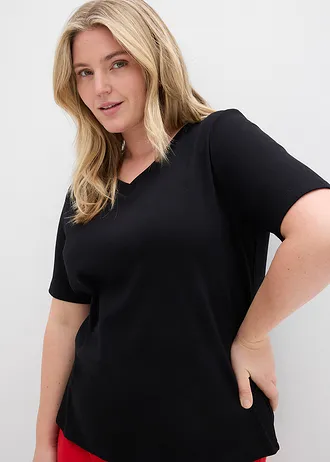 Zwaar jersey shirt van puur biologisch katoen (set van 2), Kleur: parelwit-zwart