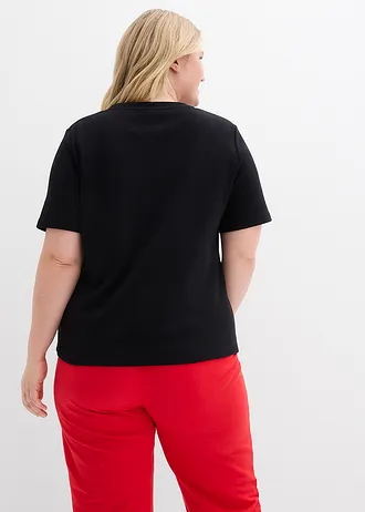 Zwaar jersey shirt van puur biologisch katoen (set van 2), Kleur: parelwit-zwart