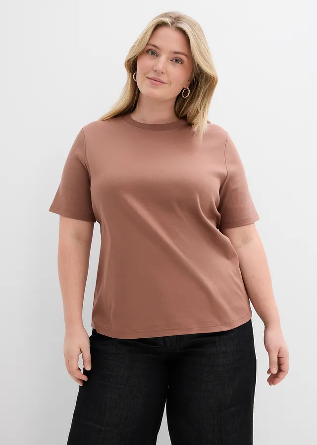 Lot de 2 T-shirts épais en jersey 100% coton, Couleur: marron/noir