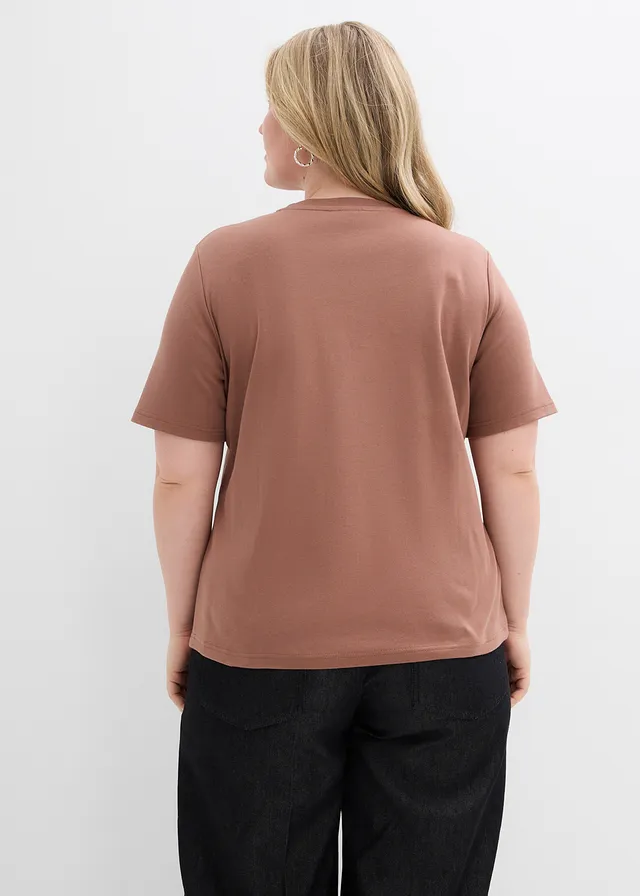 Heavy jersey shirt van biologisch katoen (set van 2), Kleur: kastanjebruin-zwart