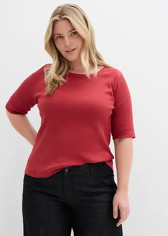 Shirt w prążek, z bawełną organiczną (2 szt.), kolor: czerwony wiśniowy/ciemnoniebieski