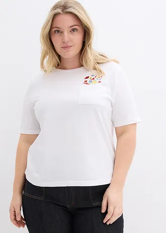 T-shirt van puur biologisch katoen, Kleur: wit gebloemd