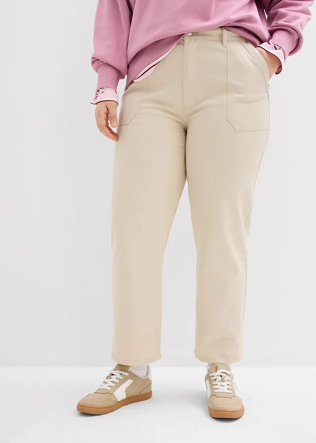 Cropped twill broek, Kleur: lichtsand