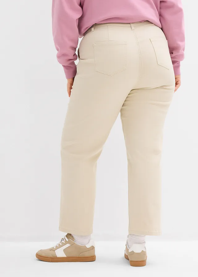 Cropped twill broek, Kleur: lichtsand