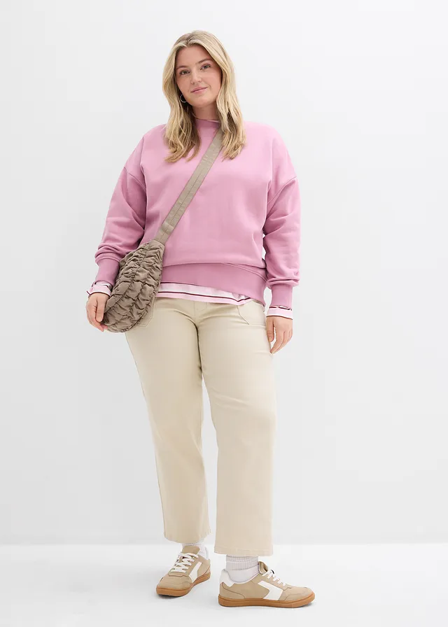 Cropped twill broek, Kleur: lichtsand