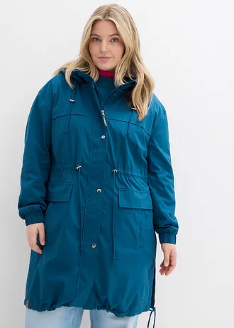 Trench parka met grote zakken, Kleur: blauwpetrol