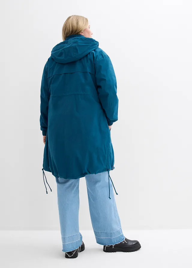 Parka-trench avec grandes poches, Couleur: bleu pétrole